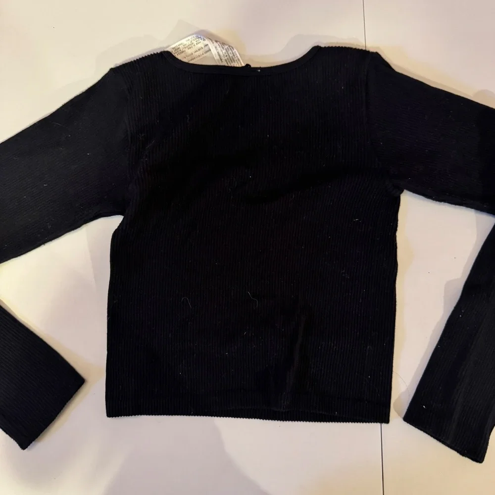 Zara Ribbed Long Sleeve Scoop Neck Crop Top Women XS Black